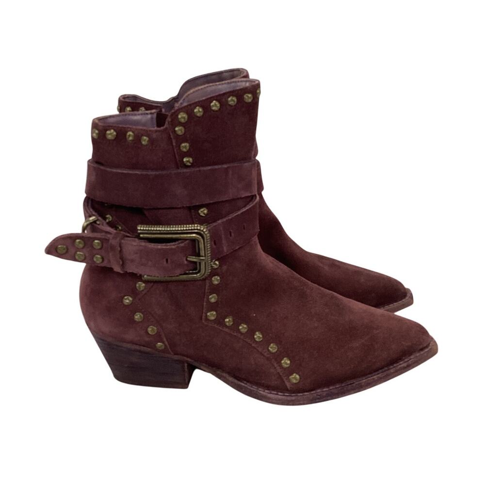 Free People Studded Brandy Wine Billy Ankle Boots Size 7.5 US / 37.5 EU - Picture 2 of 5